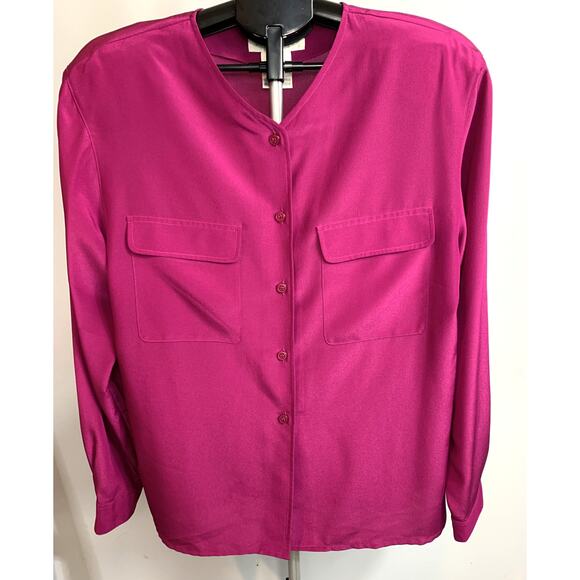Jones New York Women's Magenta V-Neck Button-Down Blouse - 16 - Picture 1 of 9